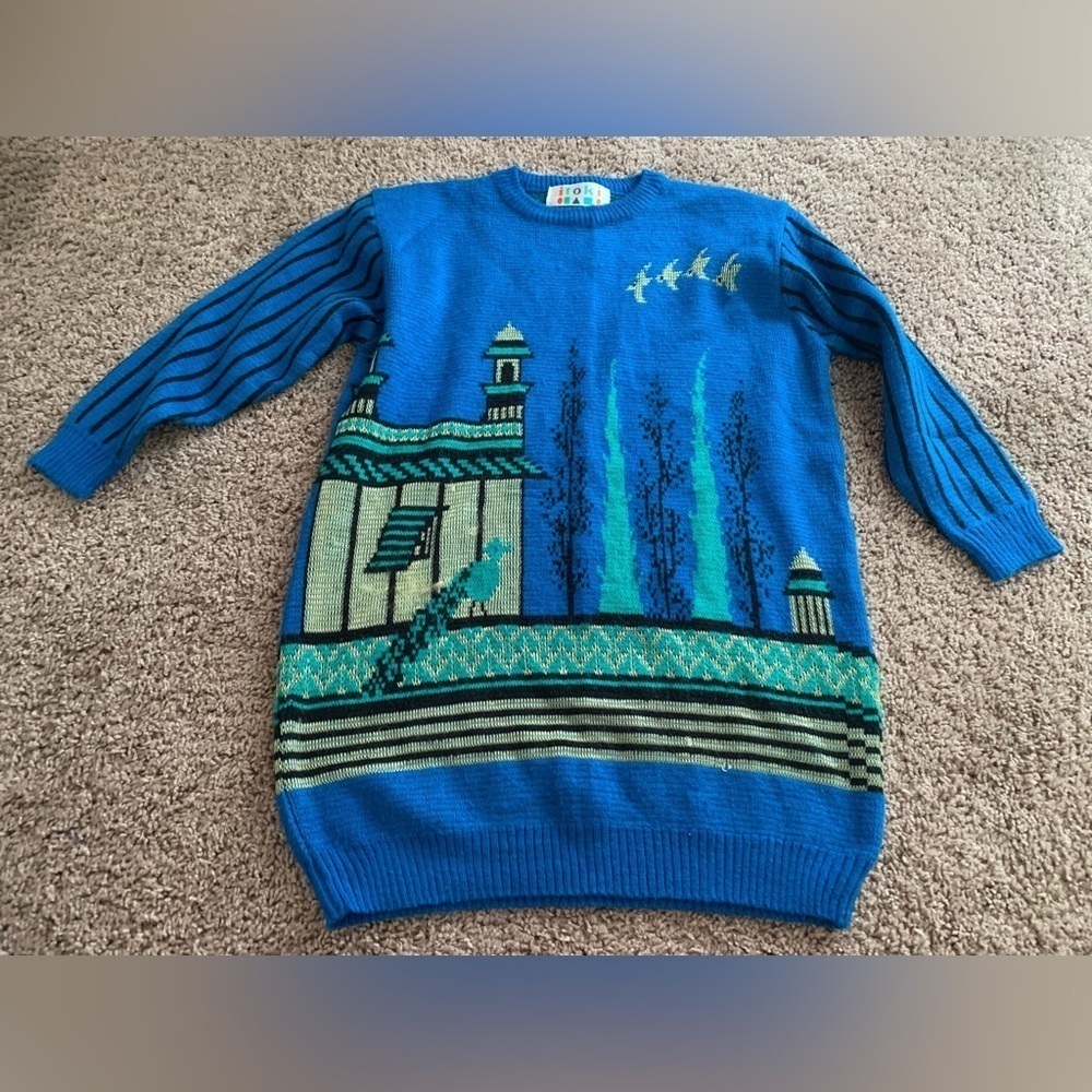 Vintage Y2K Itoki Japanese Tokyo Sakura Sweater Dress Blue - Picture 3 of 11